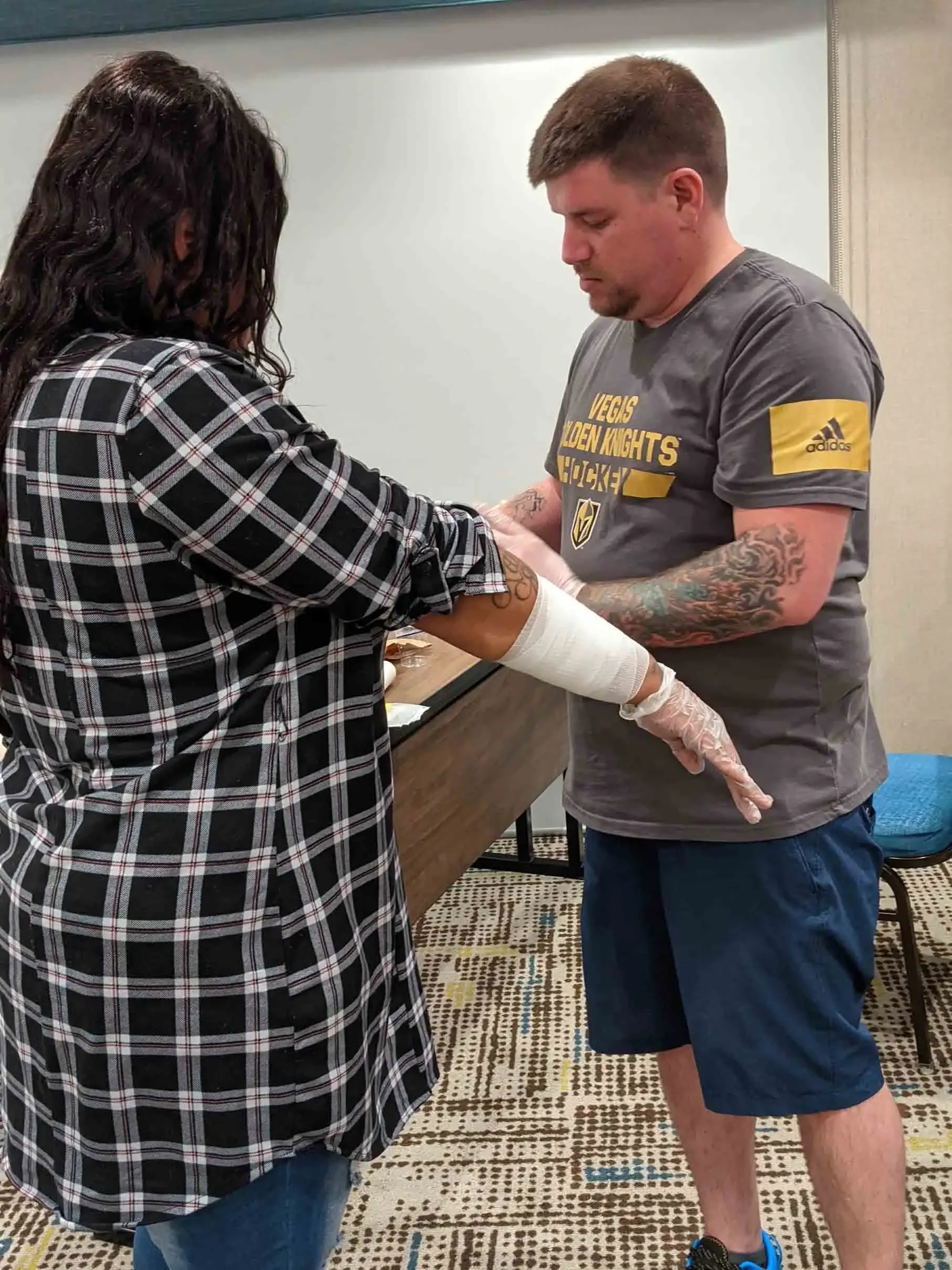 Bandage in hand